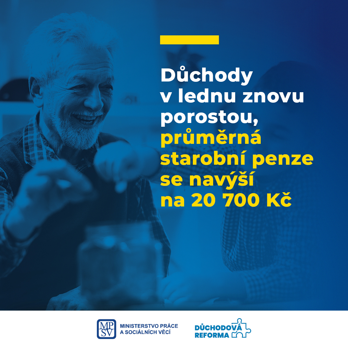 Důchody v lednu znovu porostou, průměrná starobní penze se navýší na 20 700 korun